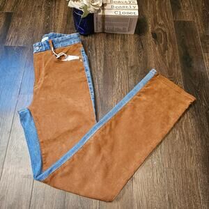 Good American Jeans Icon Mixed Media Straight Faux Suede Pants Jean 0 25 NWT